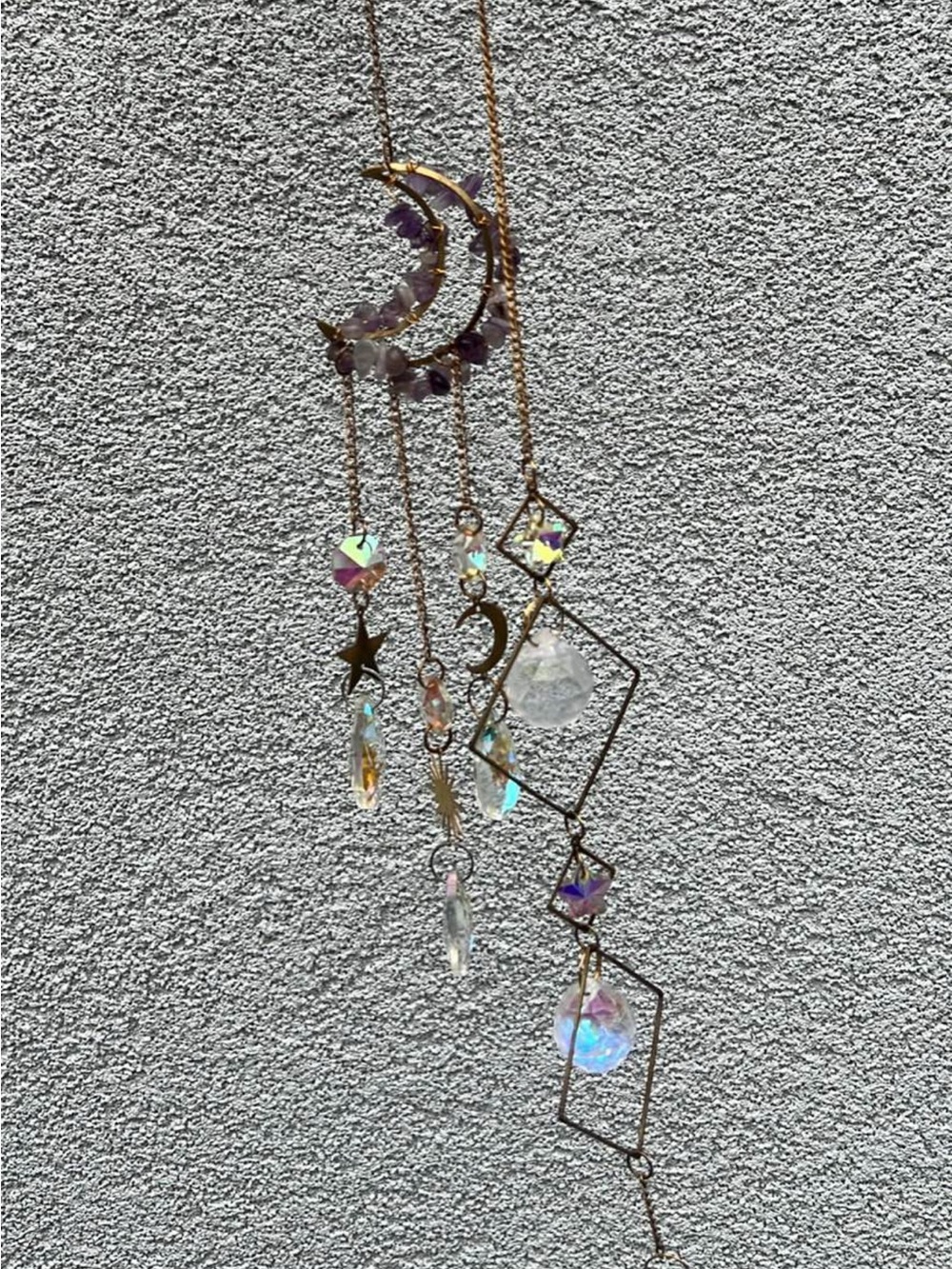 Gold-Tone Moon & Crystal Charm Necklace — Purple Crystal Accents